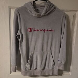 Champion Light Gray Hoodie with Red Embroidery